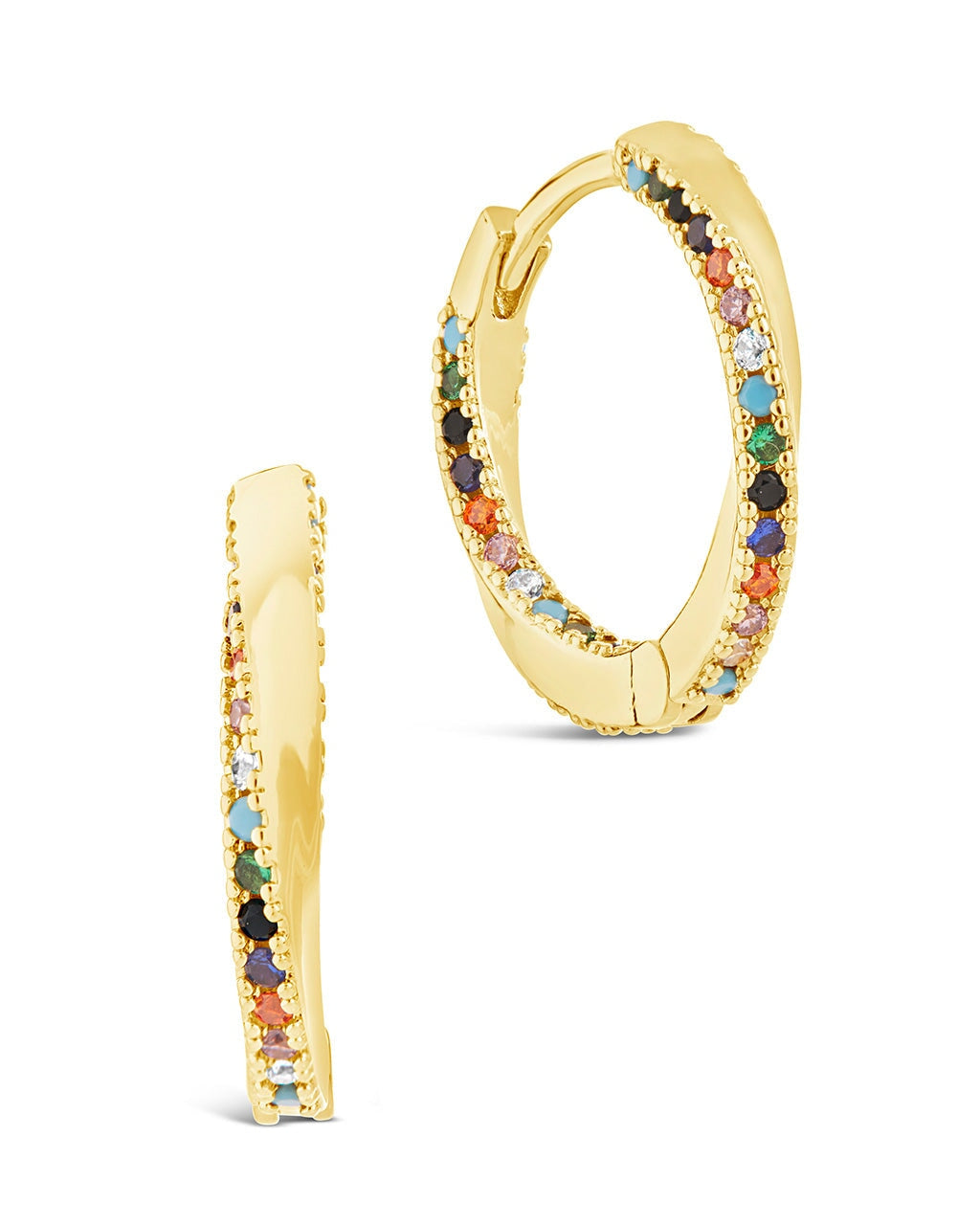 Rainbow CZ Micro Hoops Earring Sterling Forever Gold 