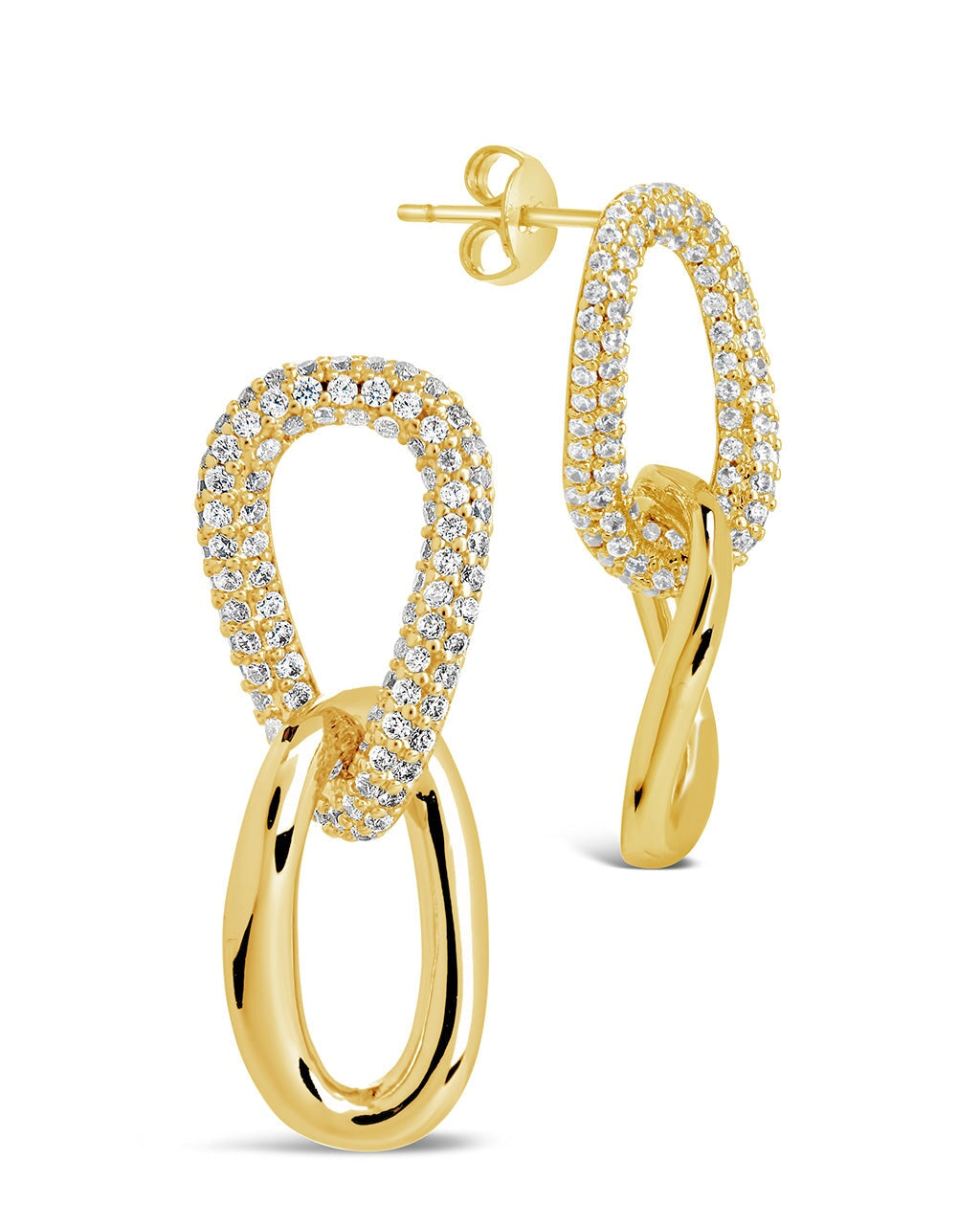 CZ Link Drop Studs Earring Sterling Forever Gold 