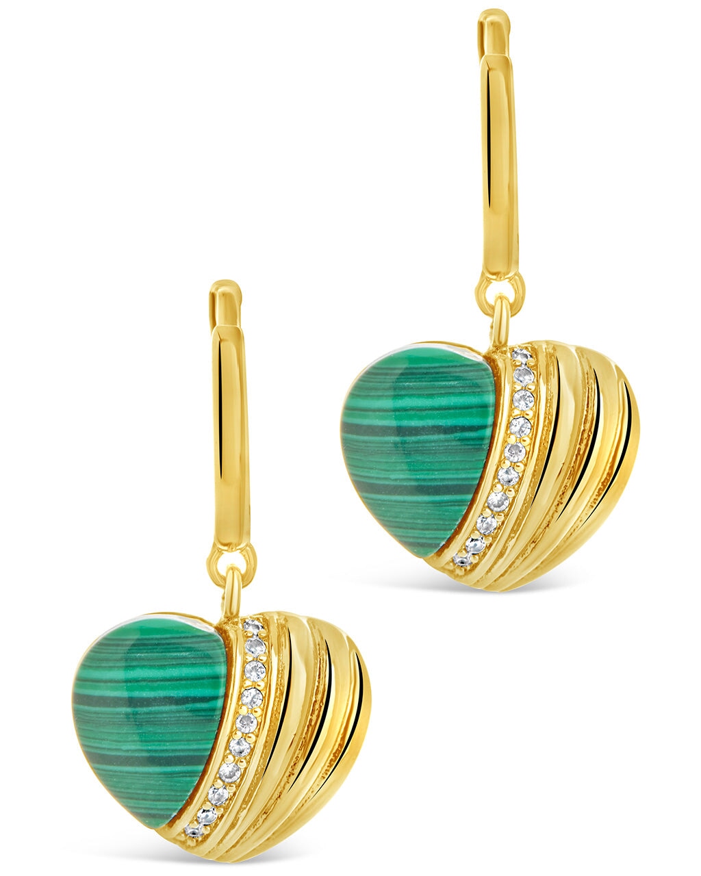 Malachite & CZ Heart Charm Hoops Earring Sterling Forever 