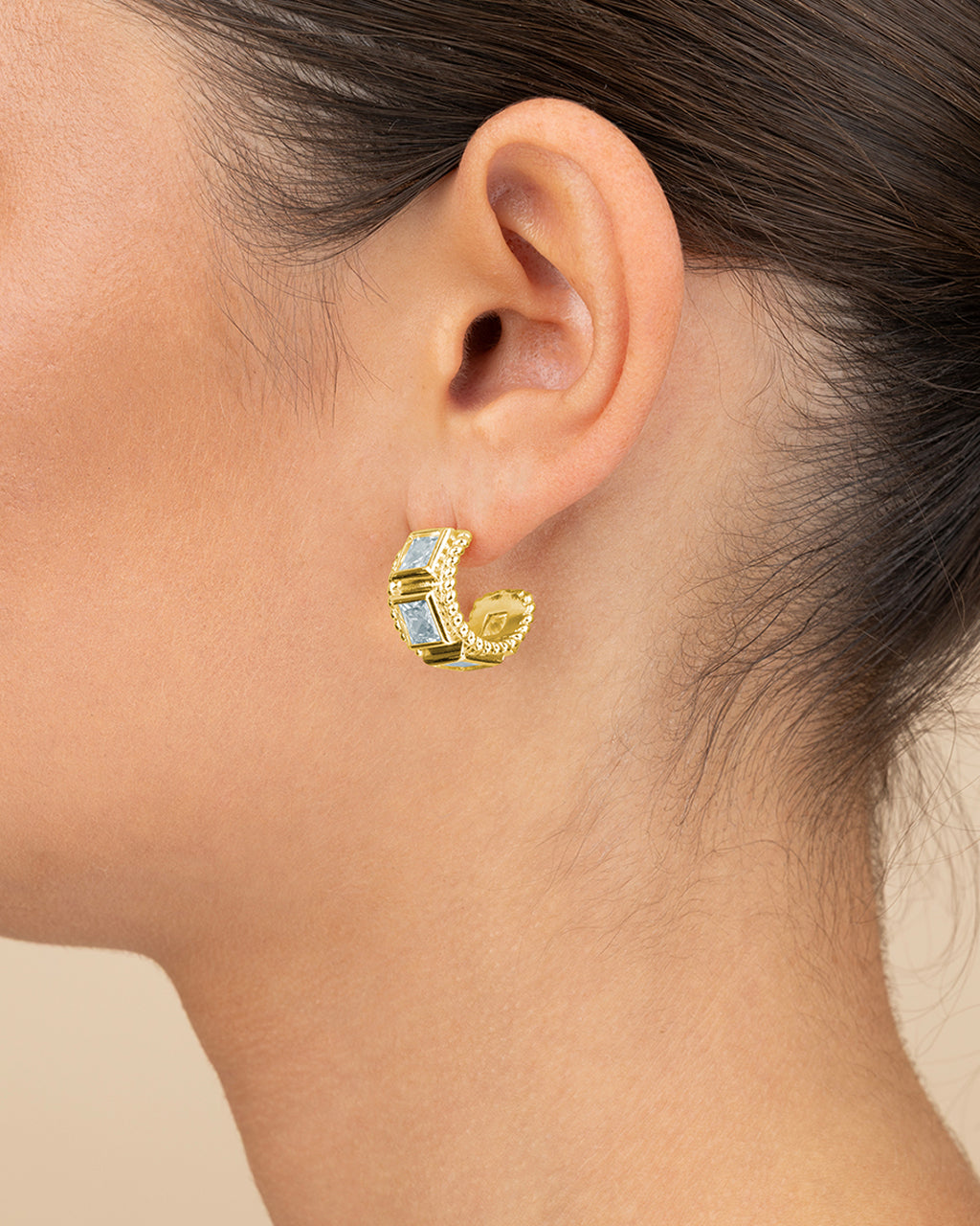 Cassia CZ Huggie Hoop Earrings