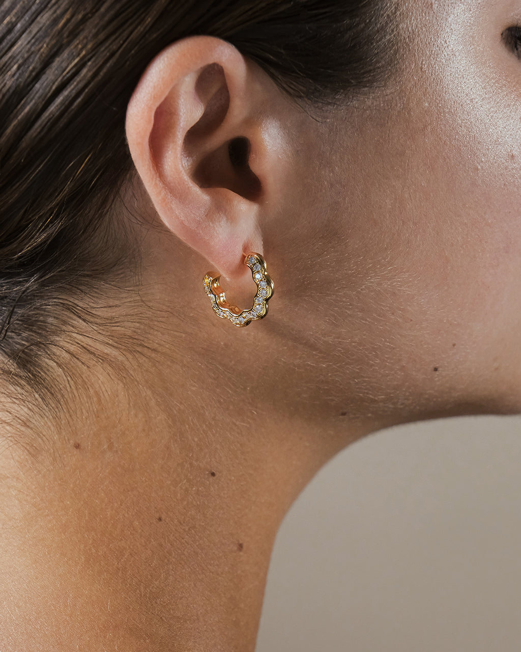 Marisole CZ Rose Petal Hoop Earrings