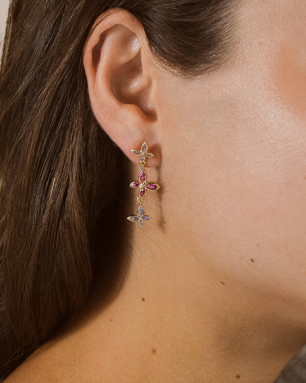 Caria CZ Butterfly Drop Stud Earrings