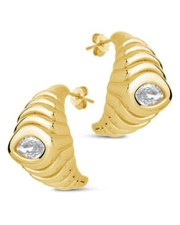 CZ Studded Croissant Hoop Earrings - Sterling Forever