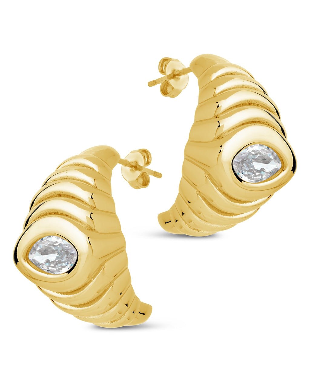 CZ Studded Croissant Hoop Earrings - Sterling Forever