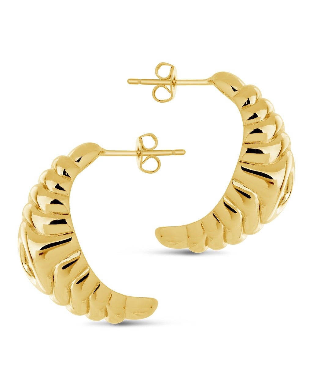 CZ Studded Croissant Hoop Earrings - Sterling Forever