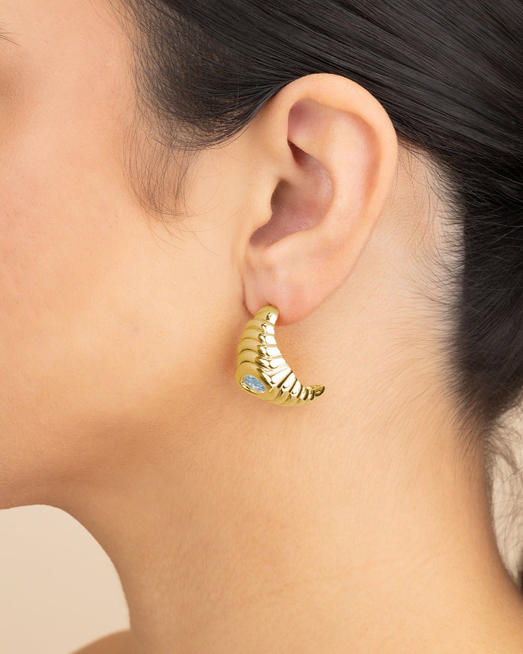 CZ Studded Croissant Hoop Earrings - Sterling Forever