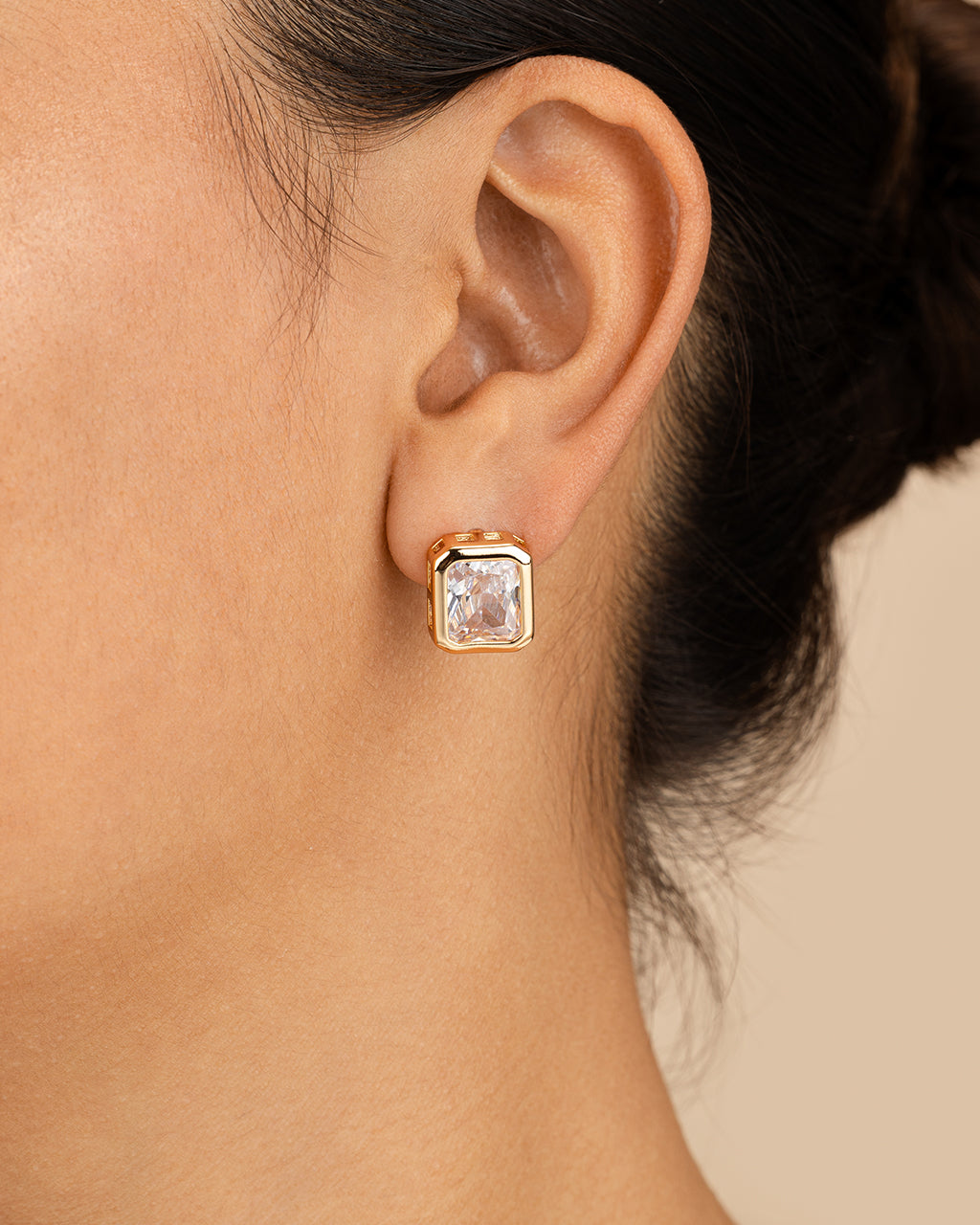 Camille Bezel CZ Statement Stud Earrings