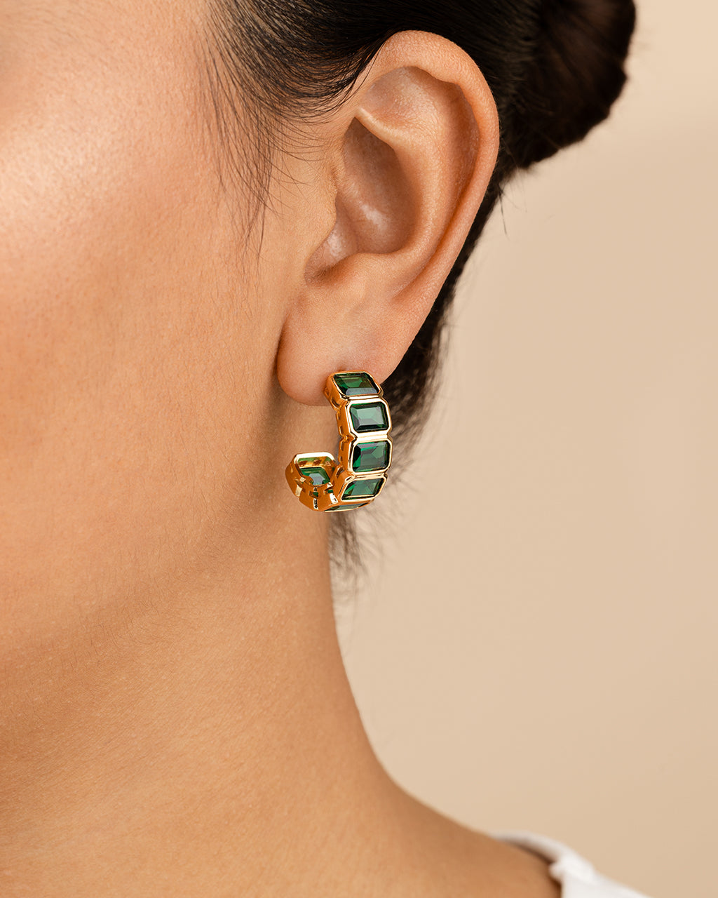 Nyssa Bezel CZ Station Hoop Earrings