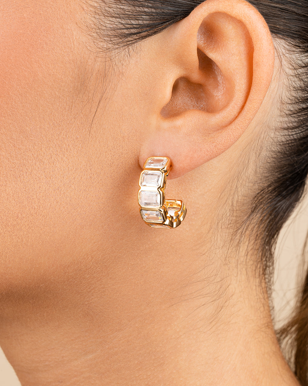 Nyssa Bezel CZ Station Hoop Earrings
