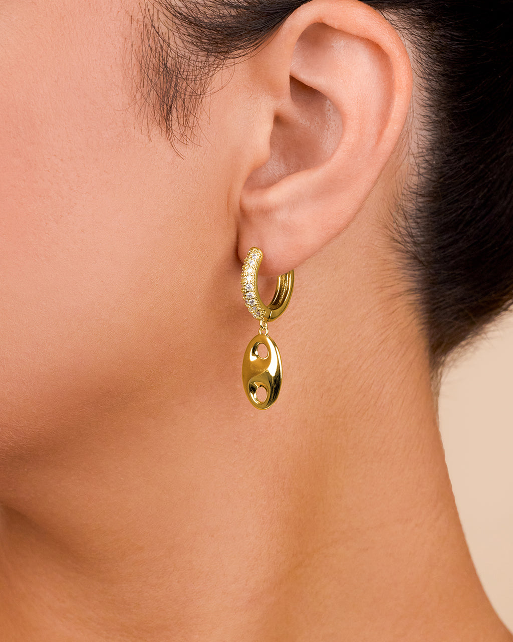 Bliss CZ Anchor Chain Micro Hoop Earrings