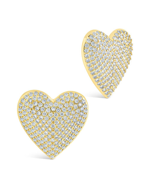 Disco Heart CZ Statement Stud Earrings - Sterling Forever