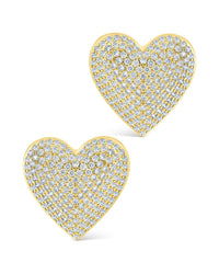 Disco Heart CZ Statement Stud Earrings - Sterling Forever