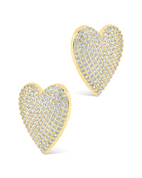 Disco Heart CZ Statement Stud Earrings - Sterling Forever