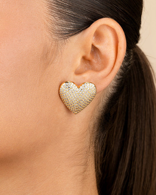 Disco Heart CZ Statement Stud Earrings - Sterling Forever