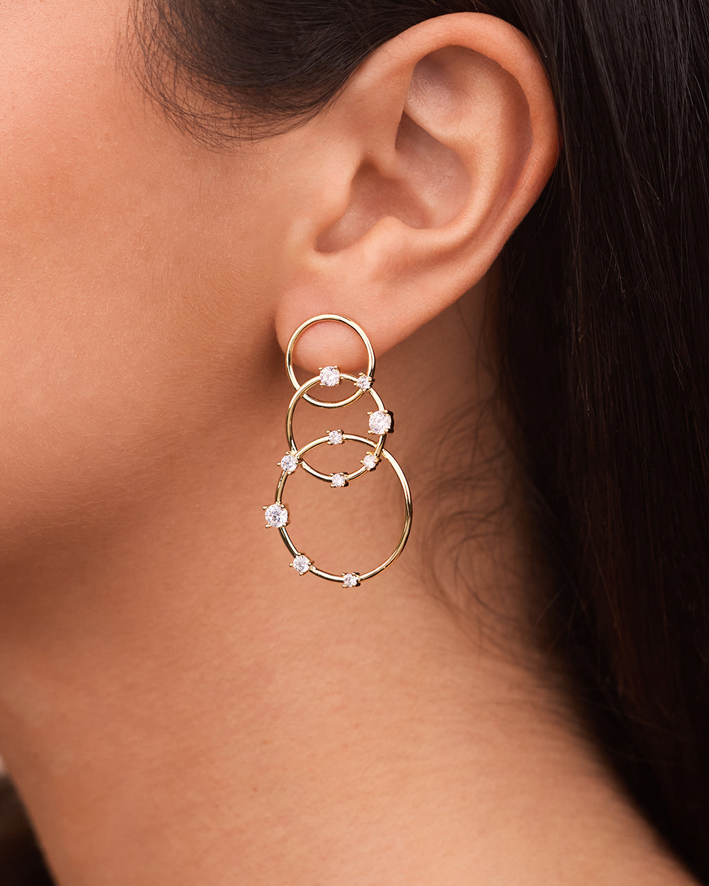 Drusilla CZ Triple Circle Drop Earrings