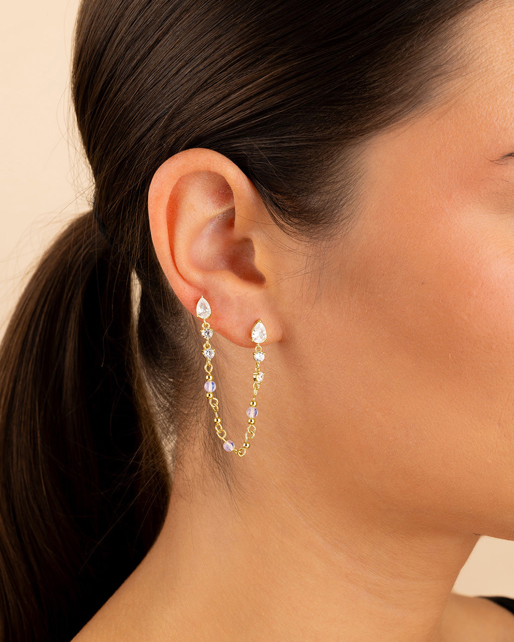 Teardrop Double Dangle Chain Earrings