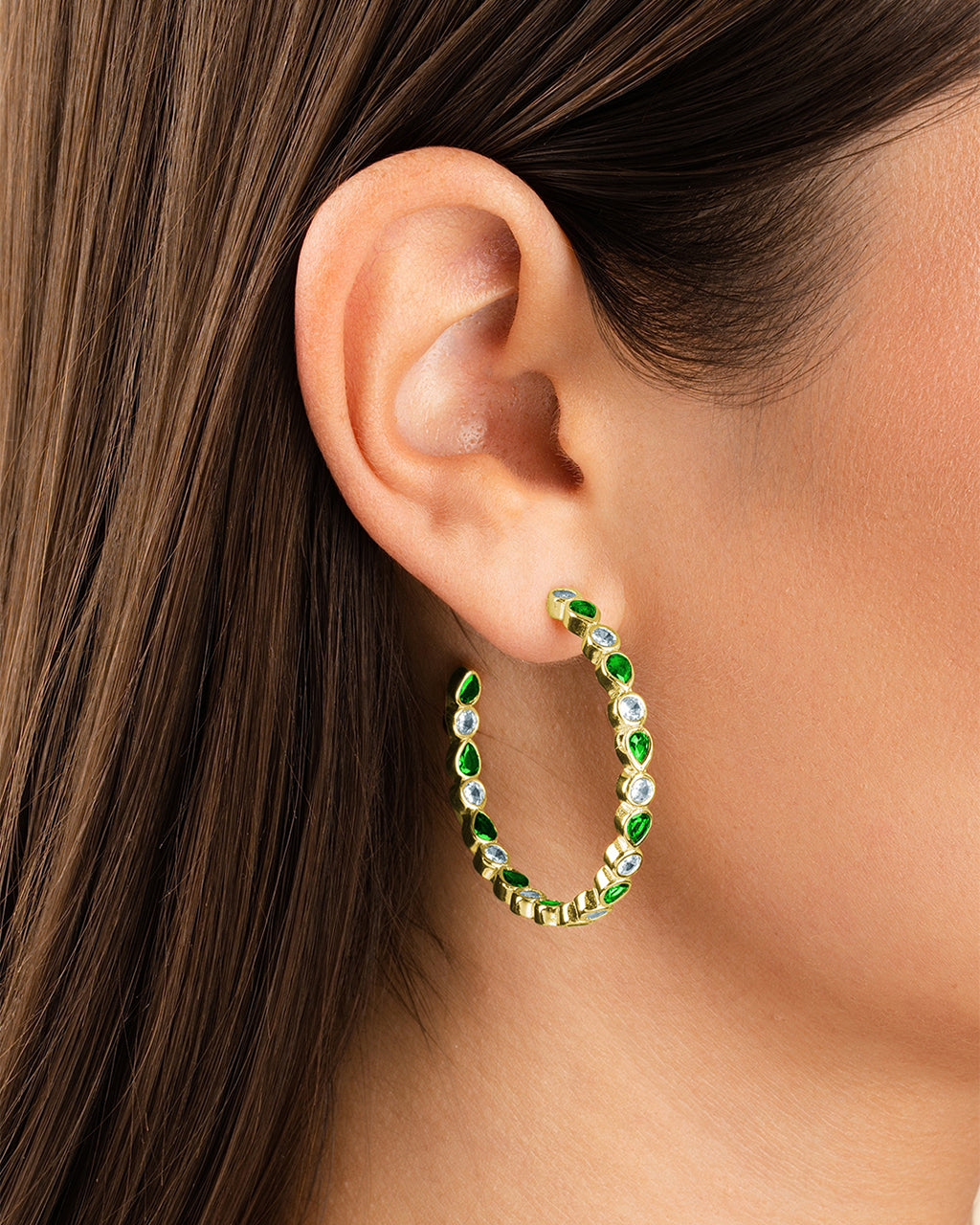 Bezel Set Mixed CZ Hoops