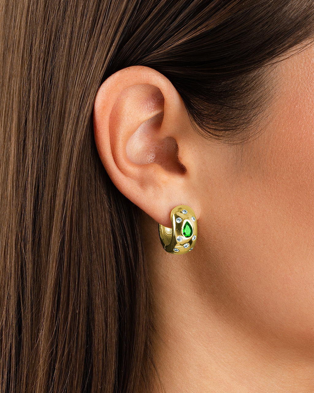 Mixed CZ Chunky Huggie Hoops