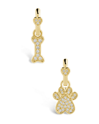 CZ Paw Print & Bone Charm Microhoops