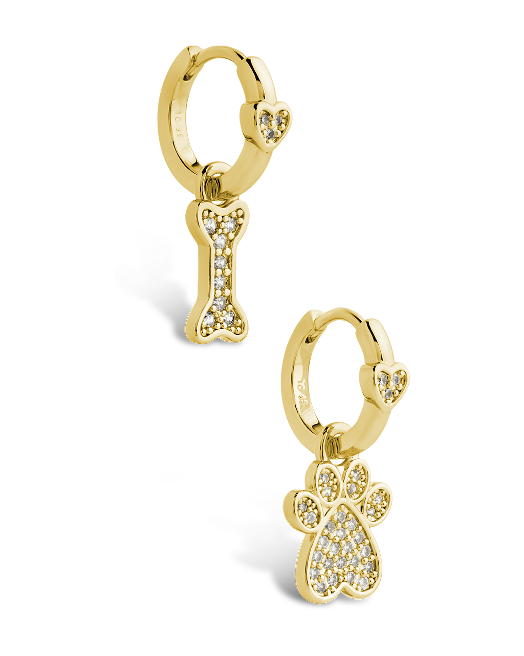 CZ Paw Print & Bone Charm Microhoops