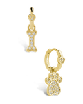 CZ Paw Print & Bone Charm Microhoops