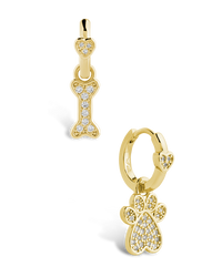 CZ Paw Print & Bone Charm Microhoops