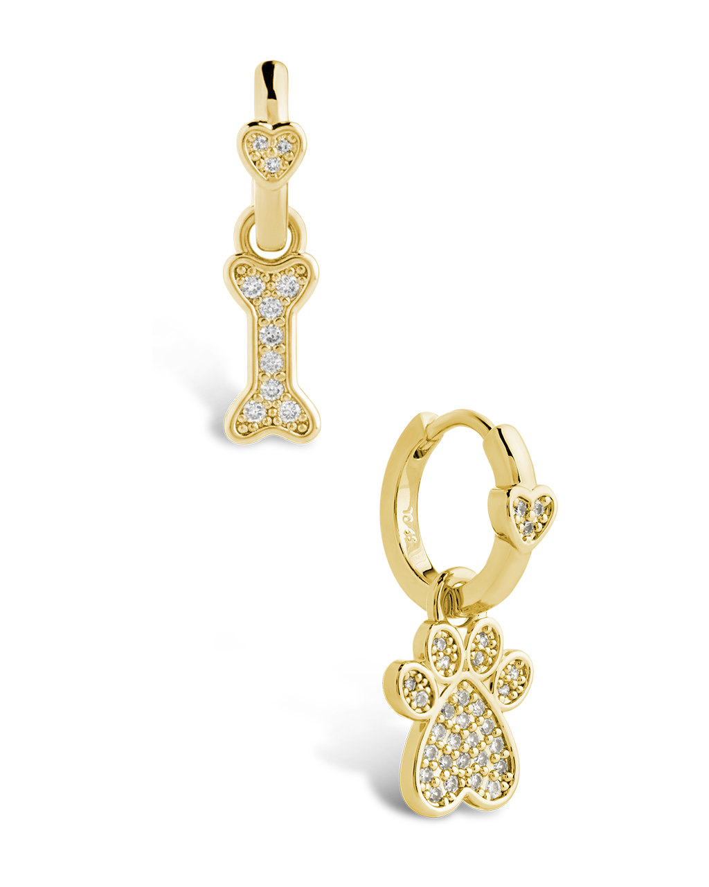 CZ Paw Print & Bone Charm Microhoops