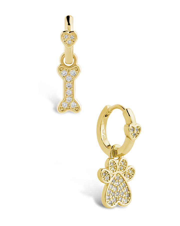 CZ Paw Print & Bone Charm Microhoops
