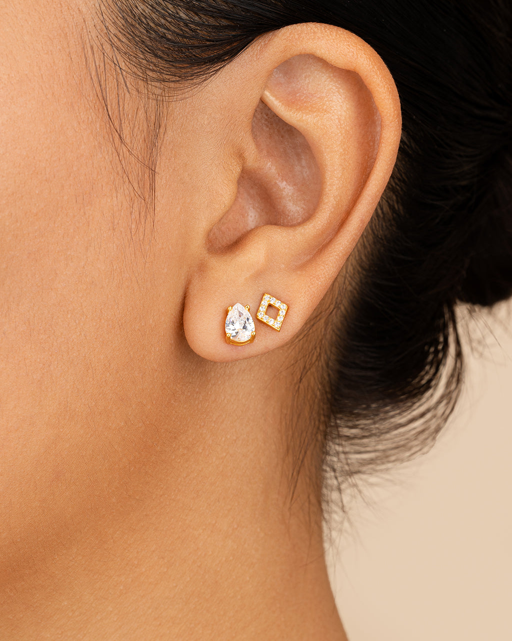 Sterling Silver CZ Geo Stud Set of 3