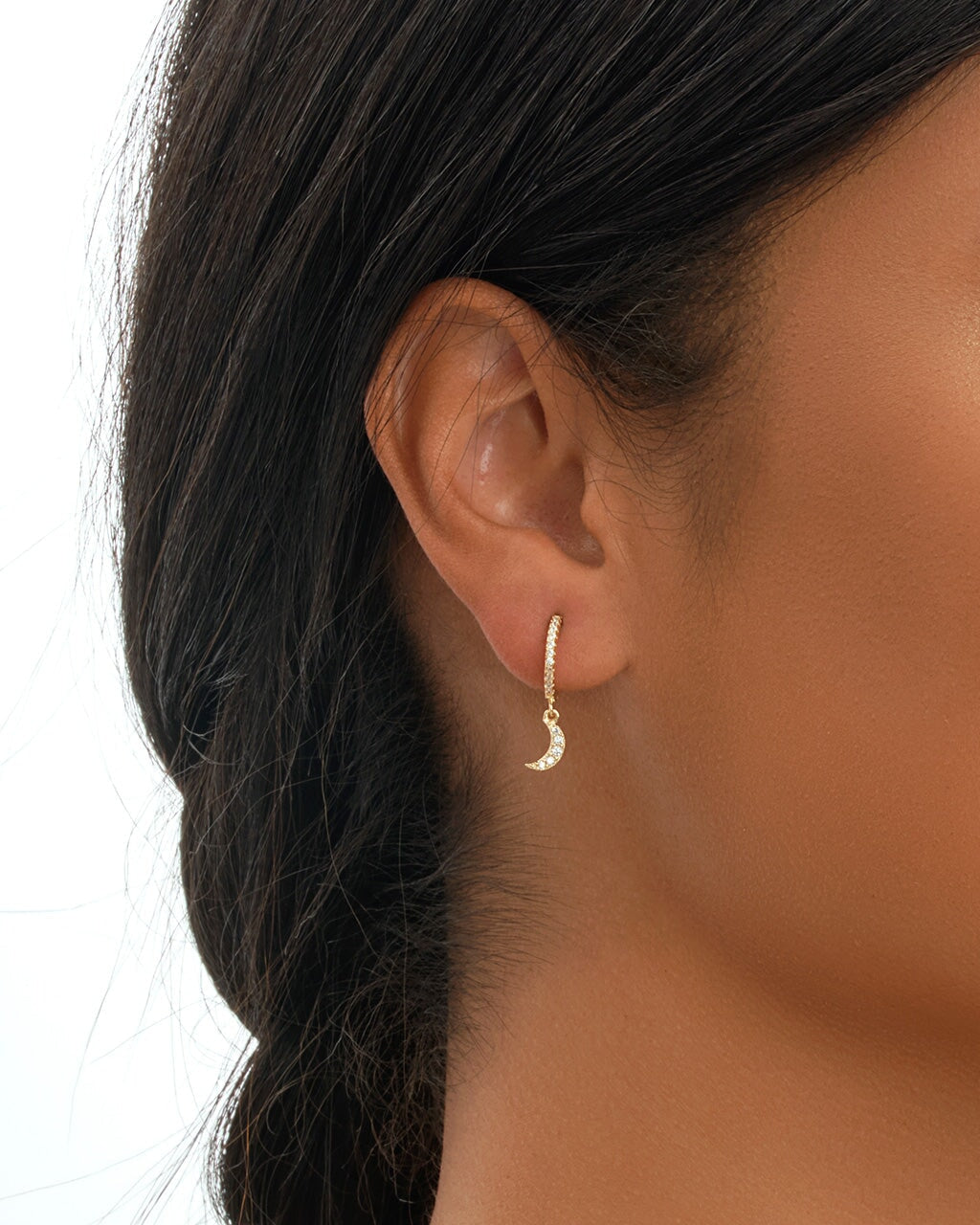 Sterling Silver CZ Crescent Micro Hoops Earring Sterling Forever 