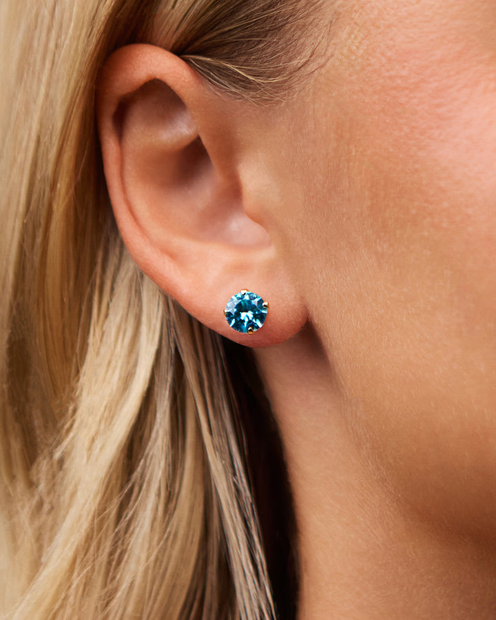 Sterling Silver 7mm Aquamarine CZ Stud Earrings