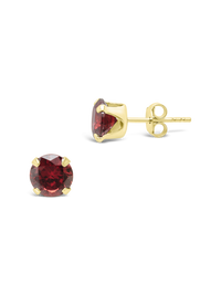 Sterling Silver 7mm Garnet CZ Stud Earrings