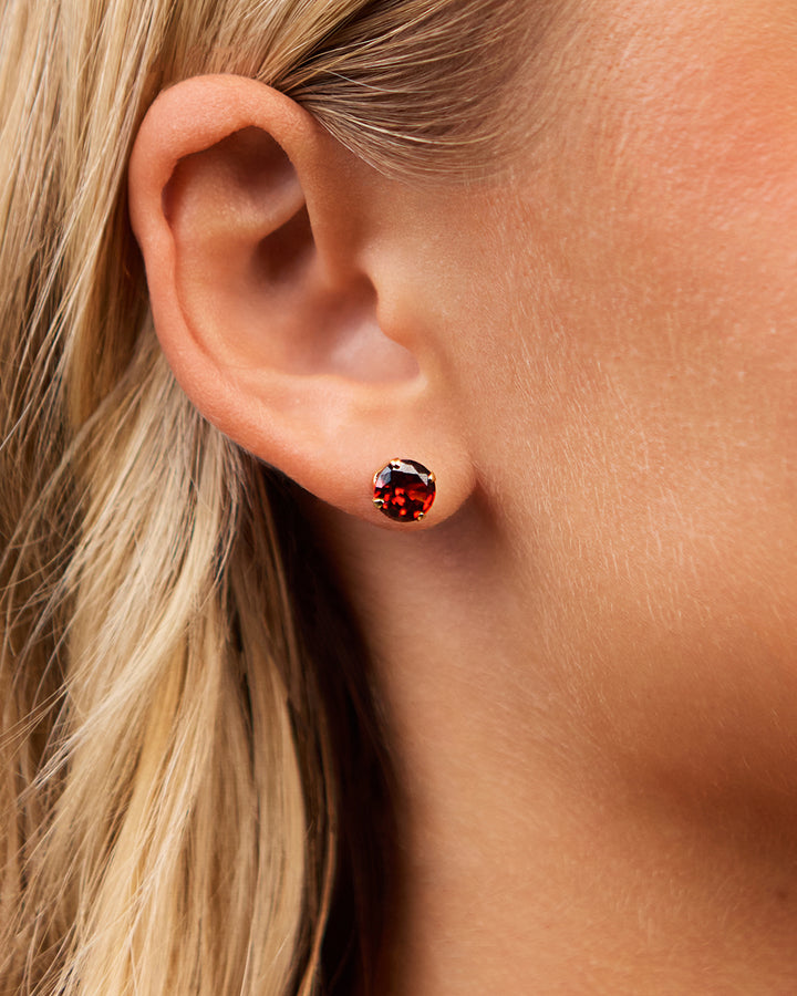 Sterling Silver 7mm Garnet CZ Stud Earrings