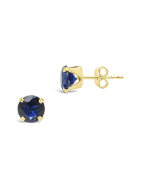 Sterling Silver 7mm Sapphire CZ Stud Earrings