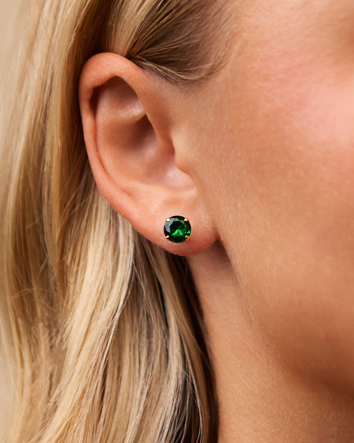 Sterling Silver 7mm Emerald CZ Stud Earrings