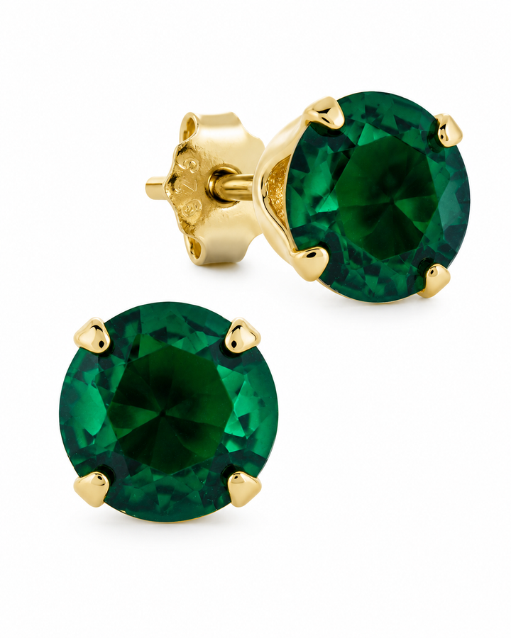 Sterling Silver 7mm Emerald CZ Stud Earrings