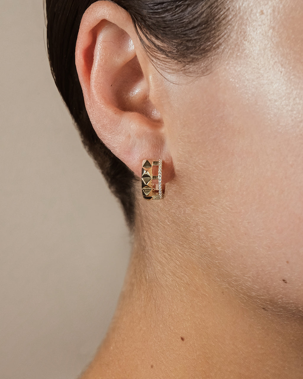 Sterling Silver Spike & CZ Micro Hoops