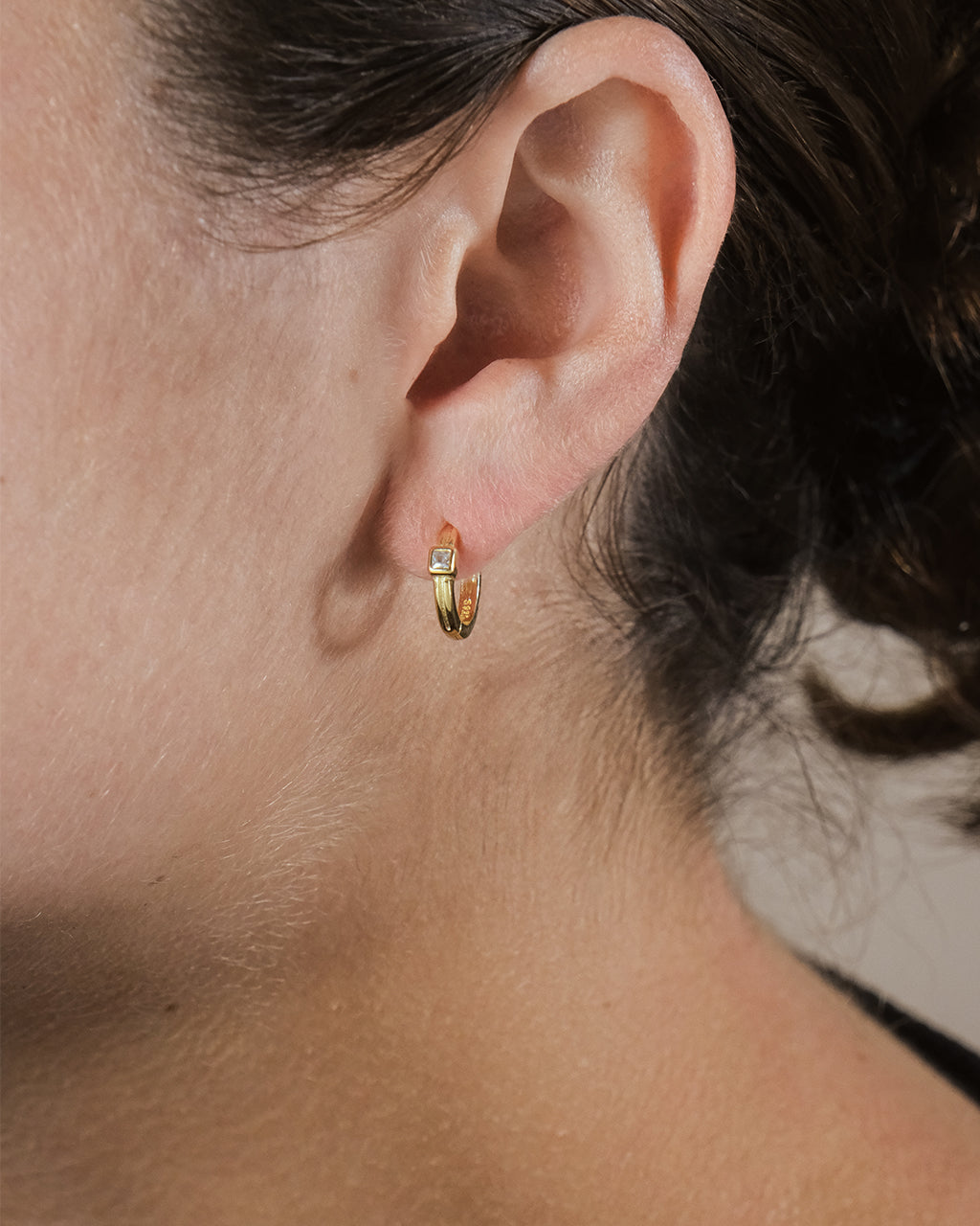 Sterling Silver Square Cut CZ Micro Hoop Earrings