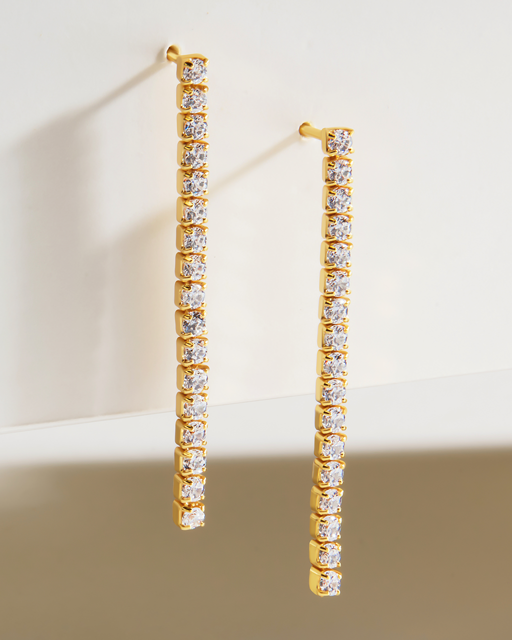 Sterling Silver CZ Linear Drop Earrings