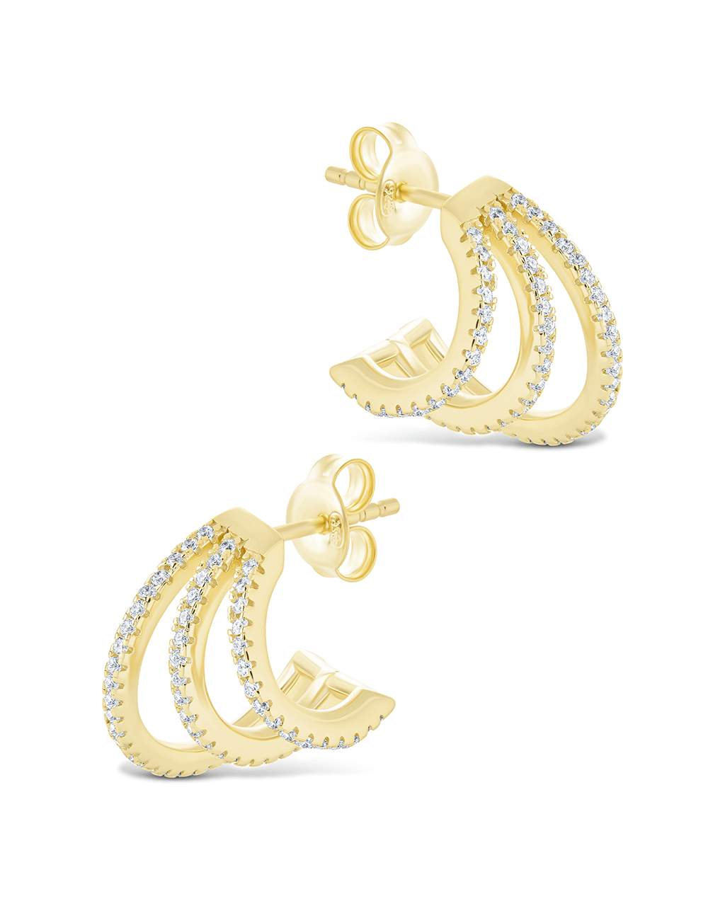Sterling Silver Porter Triple Row CZ Huggie Hoops - Sterling Forever