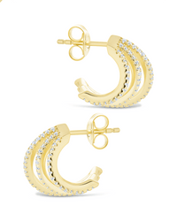 Sterling Silver Porter Triple Row CZ Huggie Hoops - Sterling Forever