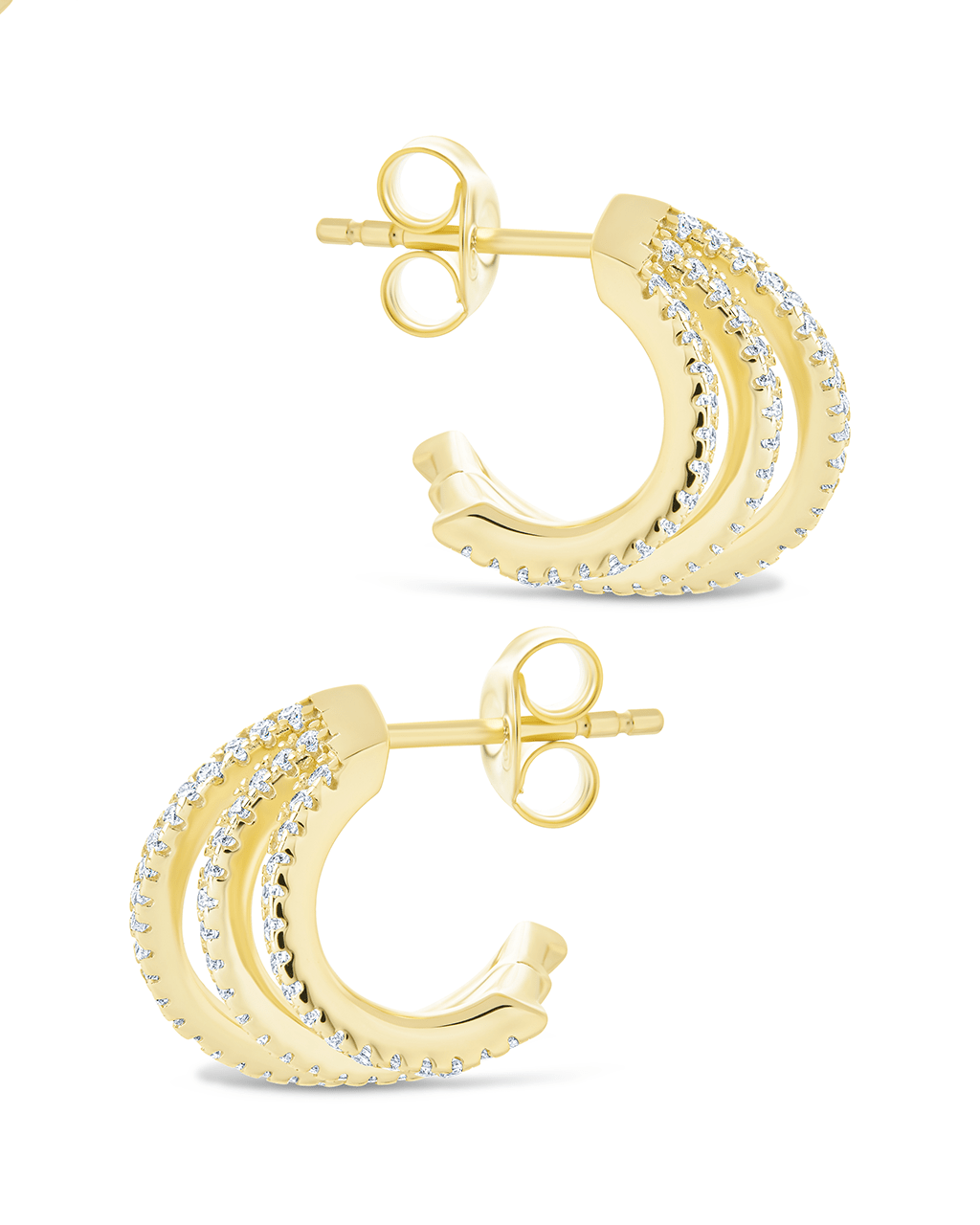 Sterling Silver Porter Triple Row CZ Huggie Hoops - Sterling Forever