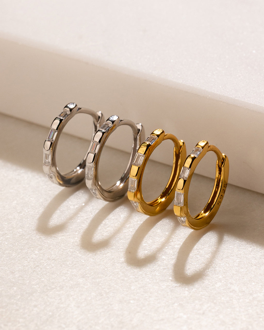 Sterling Silver Henley CZ Baguette Micro Hoop Earrings