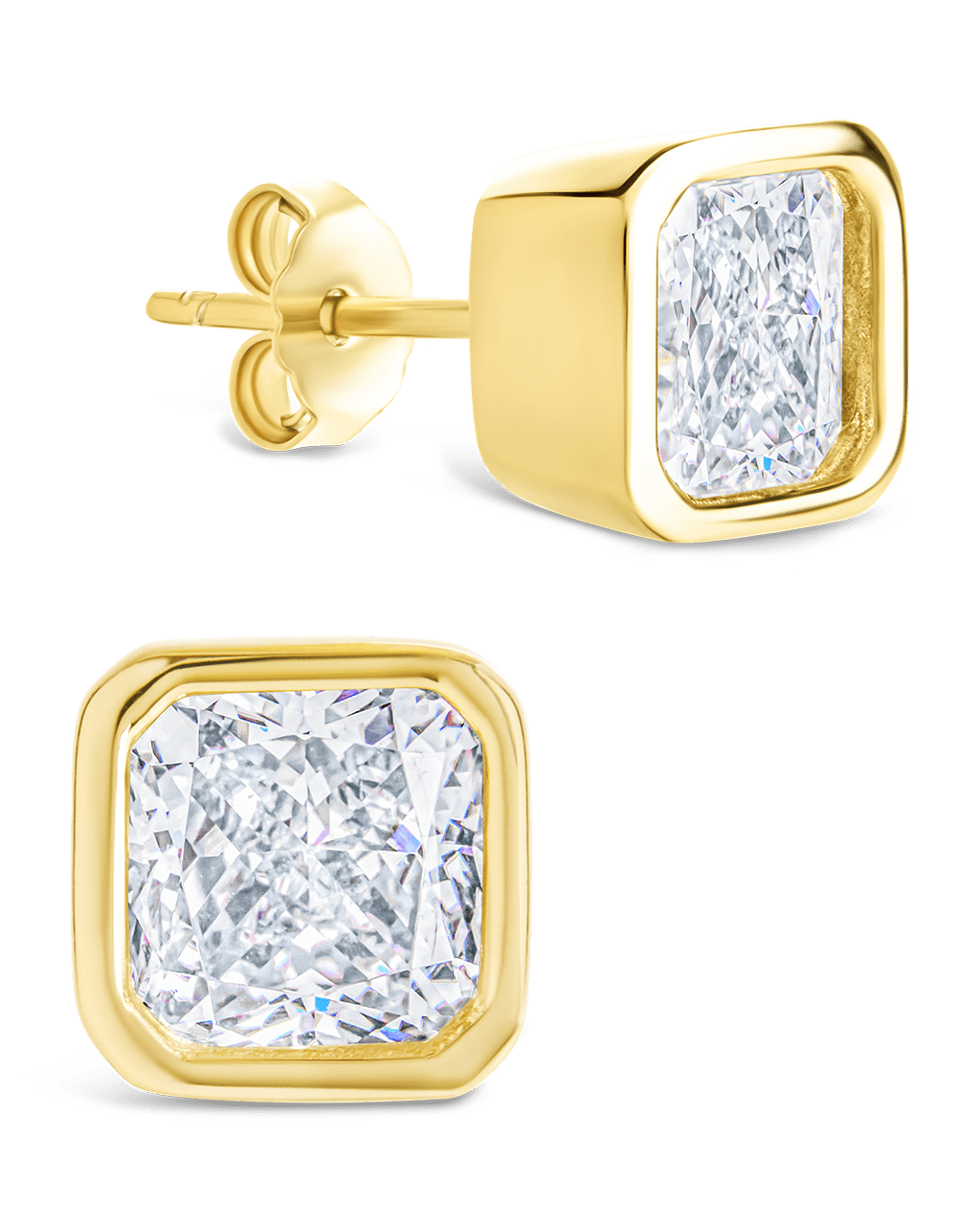 Sterling Silver Asscher Cut Bezel Set Stud Earrings - Sterling Forever