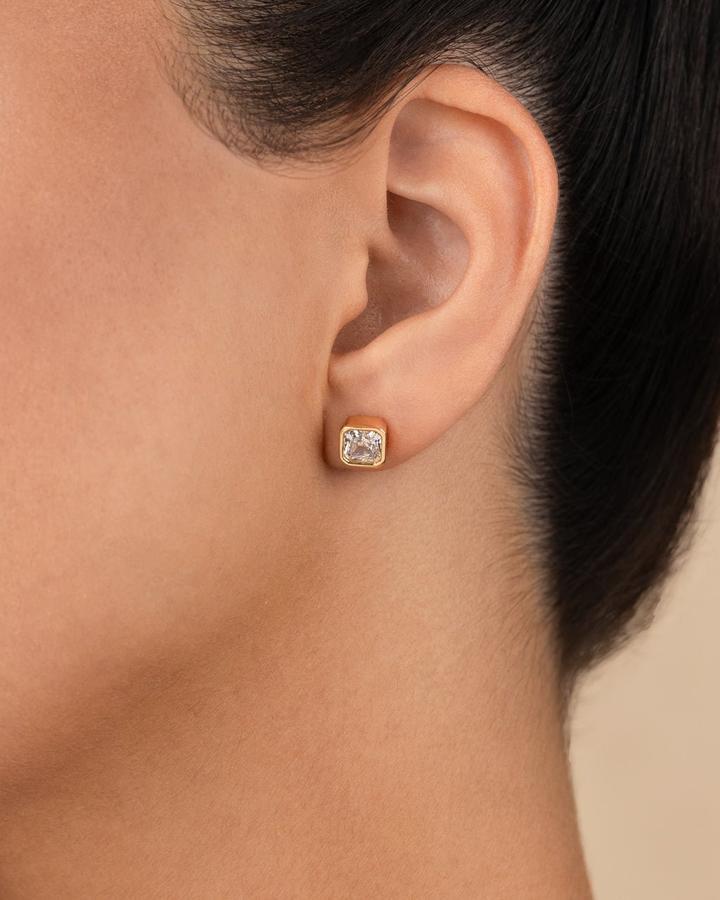 Sterling Silver Asscher Cut Bezel Set Stud Earrings - Sterling Forever