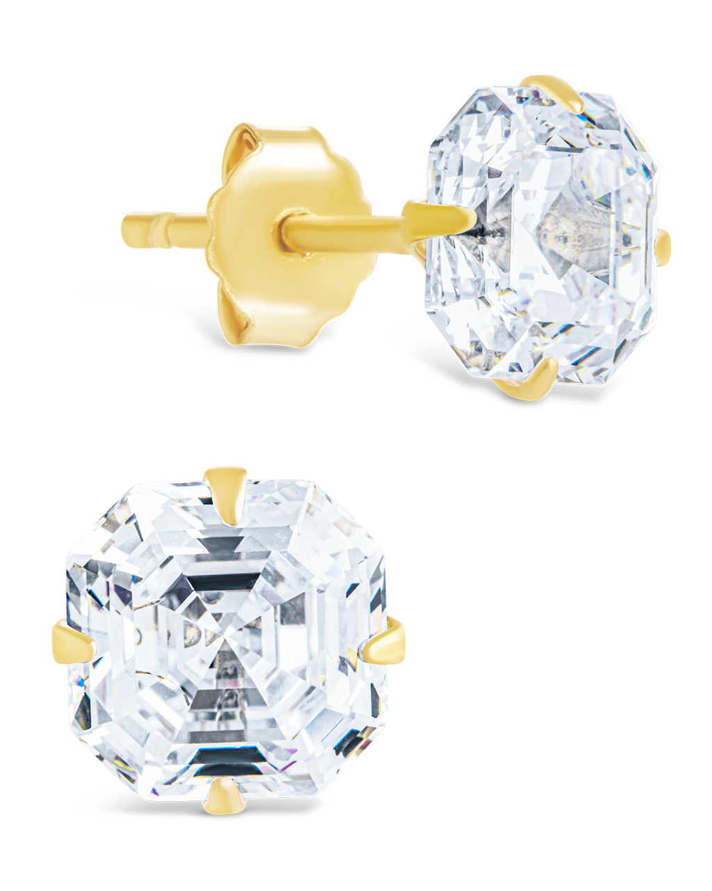 Sterling Silver Asscher Cut Prong Set Stud Earrings