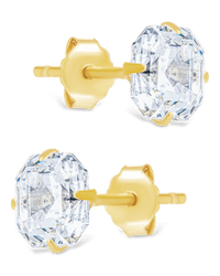 Sterling Silver Asscher Cut Prong Set Stud Earrings - Sterling Forever