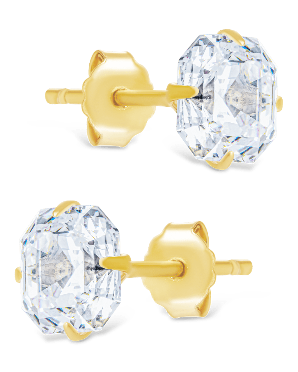 Sterling Silver Asscher Cut Prong Set Stud Earrings - Sterling Forever