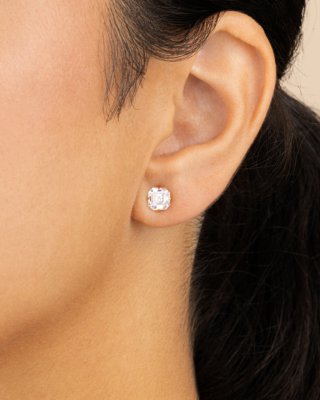 Sterling Silver Asscher Cut Prong Set Stud Earrings