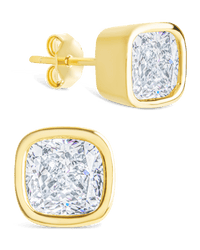 Sterling Silver Cushion Cut Bezel Set Stud Earrings - Sterling Forever